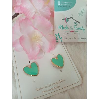 boucles d'oreilles COEUR VERT TURQUOISE