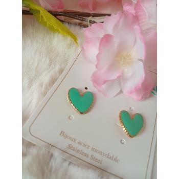 boucles d'oreilles COEUR VERT TURQUOISE